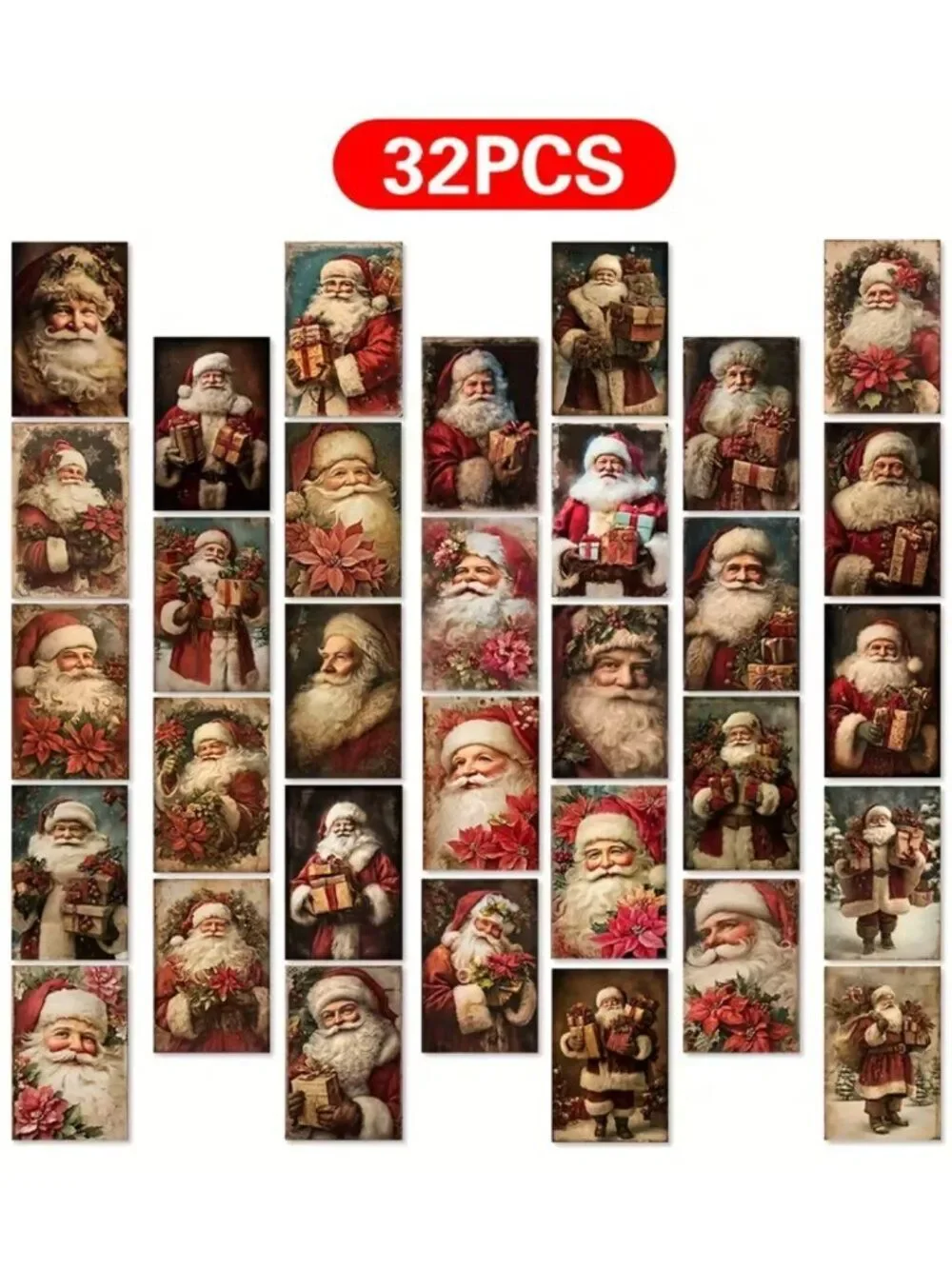 NWT 32pc Double Sided Vintage Christmas Postcards Old World Santa Craft Ephemera